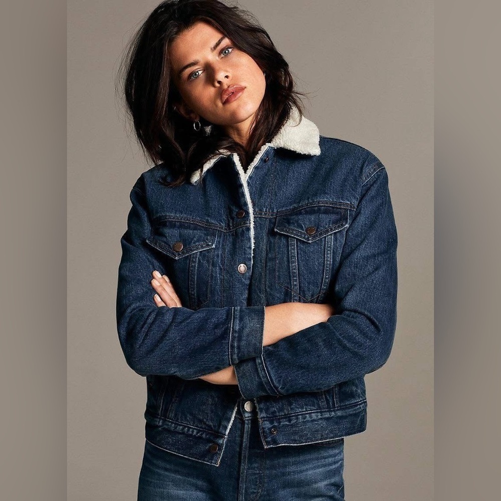 Aritzia Denim Forum The Ella Sherpa Lined Denim Jacket Dark Wash Size Large